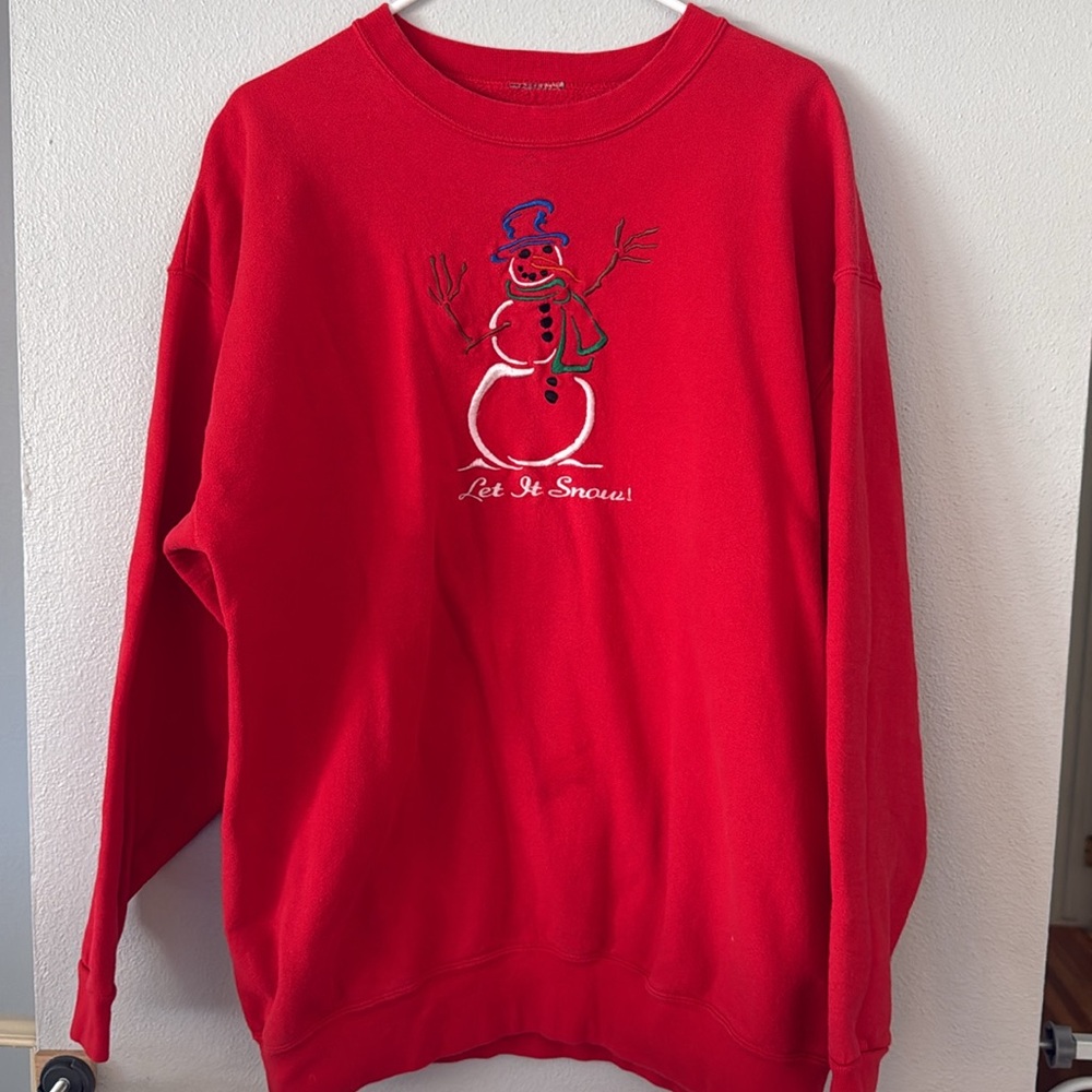 Vintage 90s Embroidered Let it Snow Snowman Christmas Sweatshirt